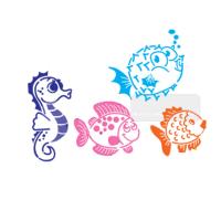 [스텐실도안] AJ-3198 물고기  해마  복어 바다친구들2